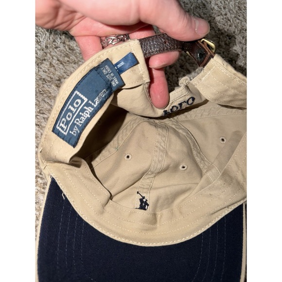 Vintage Polo Ralph Lauren Hat Cap Leather Strap Pony Logo Khaki One Size - Picture 4 of 6